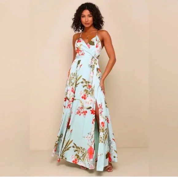 NWT Lulus Still the One Sage Green Floral Print Satin Maxi Dress - Picture 2 of 6